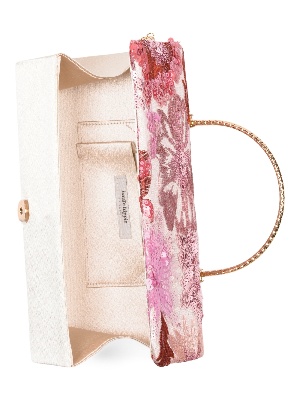 Haute Hippie Pink Floral Sequin Clutch with Gold Handle - Picture 3 of 3
